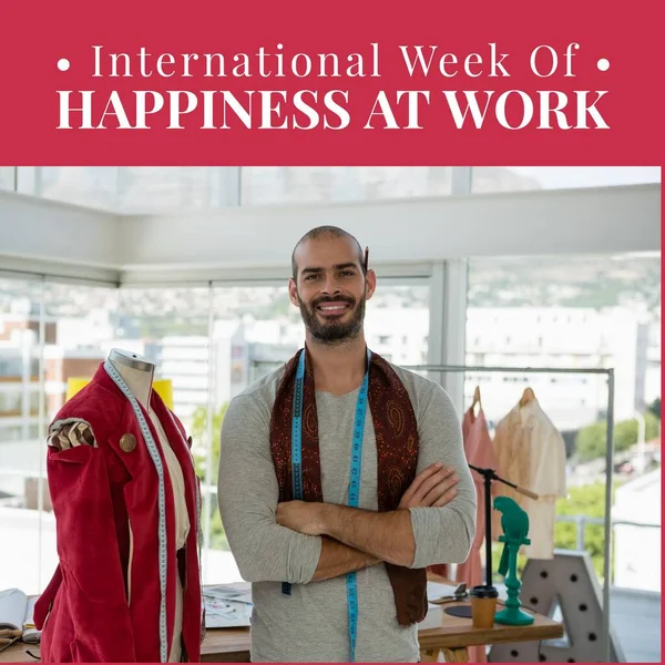 국제적 행복의 International Week Work Text Banner Birthacial Male Faster — 스톡 사진