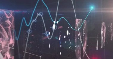 Işıklar ve siyah arkaplan üzerindeki finansal grafiğin animasyonu. Veri işleme, ağ ve finans kavramı dijital olarak oluşturulmuş video.