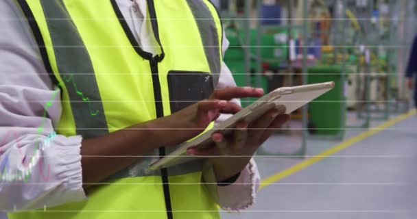 Animation Data Processing African American Female Worker Using Tablet Global — Video Stock