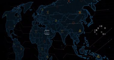 DNA animasyonu, veri ve dünya haritası. Veri işleme, bilgisayarlar, dijital ekran ve teknoloji konsepti dijital olarak oluşturulmuş video.