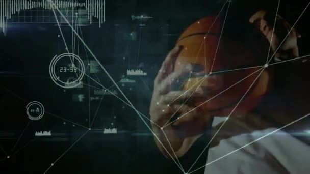 Animasi Jaringan Koneksi Dan Pengolahan Data Lebih Dari Pemain Basket — Stok Video