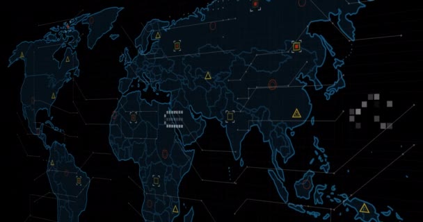 Animation Von Dna Daten Und Weltkarte Auf Schwarzem Hintergrund Datenverarbeitung — Stockvideo