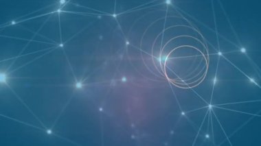 Animation of circles and light spots on blue background. social media and communication interface concept digitally generated video.