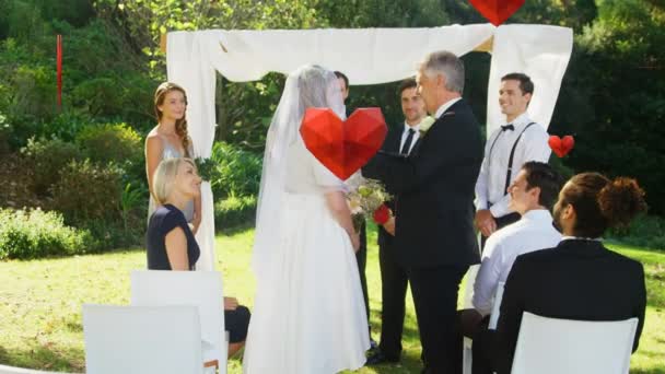 Animation Hearts Falling Caucasian Couple Wedding Ceremony Marriage Wedding Reception — 비디오