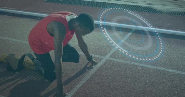 Animation Data Processing Digital Screen African American Male Runner Running — Vídeo de stock