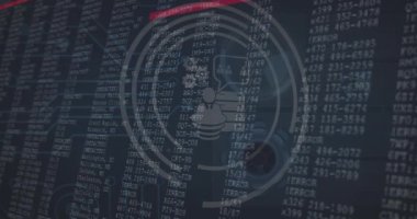 Siyah arkaplanda değişen sayılar üzerinde görünen simge ve kırmızı çizgilerin canlandırılması. Bilgisayarlar, programlama ve teknoloji konsepti dijital olarak oluşturuldu.