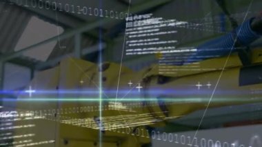Animation of animation of network of connections and data processing over people network in seaside. Global sports technology digital interface and connections concept digitally generated video.