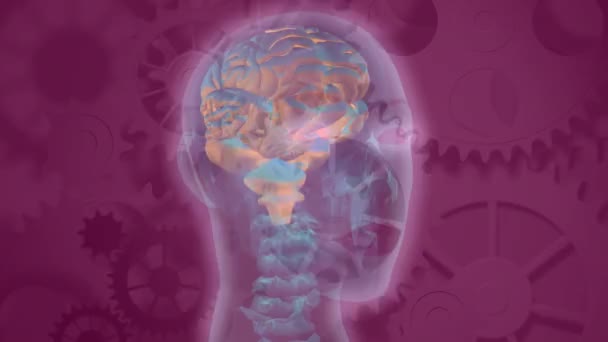 Анімація Математичного Тексту Цифрового Мозку Над Конусами Фіолетовому Фоні Глобальна — стокове відео
