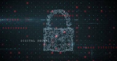 Tarama görüntüleri, numaralar ve çevrimiçi güvenlik kilidi. küresel internet güvenliği, veri işleme, bağlantılar ve dijital arayüz konsepti dijital olarak oluşturuldu.