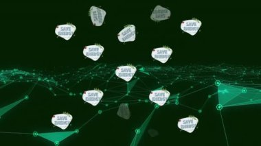 Animation of save energy text and tree icons over shapes. Social media and digital interface concept digitally generated video.