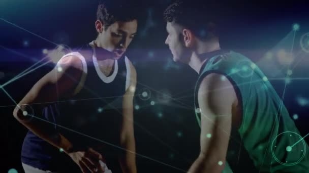 Анімація Мережі Язків Між Різними Баскетболістами Глобальний Спорт Язки Концепція — стокове відео