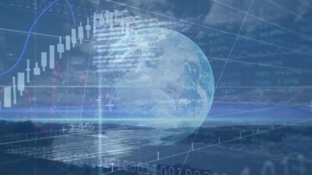 Animation Financial Data Processing Globe Landscape Global Business Computing Digital — Vídeo de Stock