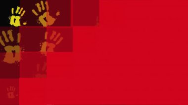 Animation of handprints over black background. Global business and digital interface concept digitally generated video.
