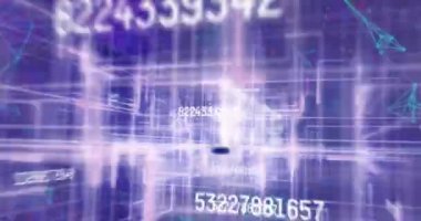 Veri işleme ve bağlantı ağı üzerinden yüksek puanlı metin animasyonu. küresel sosyal medya, hesaplama ve dijital arayüz konsepti dijital olarak oluşturulmuş video.