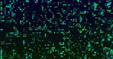 Animation of colorful dots blinking on black background. Colour, shapes, movement and abstraction concept digitally generated video.