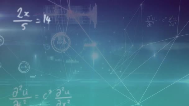 Mavi Arkaplan Üzerinde Bağlantılar Matematik Formüllerinin Animasyonu Bağlantılar Matematik Eğitim — Stok video