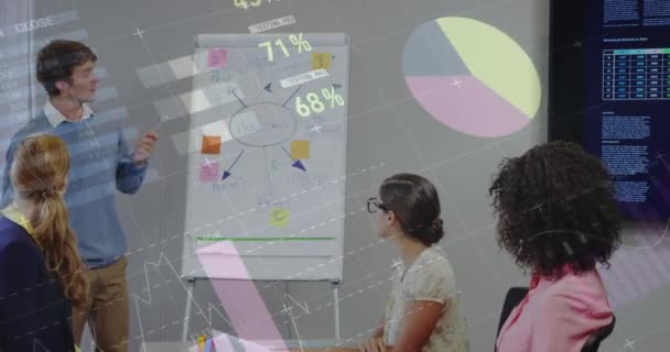 Animation Graphs Diverse Businesspeople Presentation Business Finance Economy Concept Digitally — Vídeos de Stock