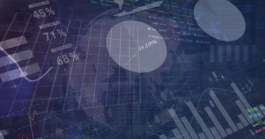 Donanma arkaplanındaki grafiklerin ve finansal verilerin görüntüsü. İş, finans, ekonomi ve teknoloji konsepti dijital olarak oluşturulmuş imaj.