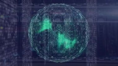 Sunucu odasındaki bağlantı ve veri işleme ağının animasyonu. küresel iş, bağlantılar ve dijital arayüz konsepti dijital olarak oluşturulmuş video.