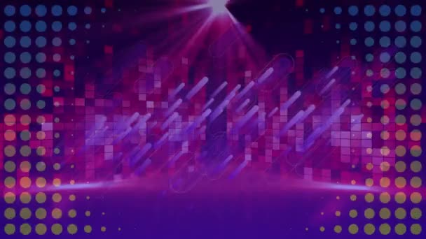 Animación Círculos Formas Púrpuras Sobre Luces Violetas Fondo Digital Música — Vídeo de stock