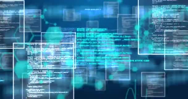 Animation Chemical Formula Data Processing Blue Background Global Science Data — ストック動画