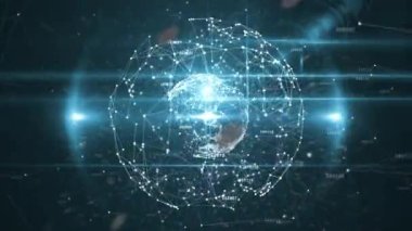 Siyah arkaplana karşı bağlantı ağları üzerinde mavi ışık lekesi. Küresel ağ teknolojisi kavramı