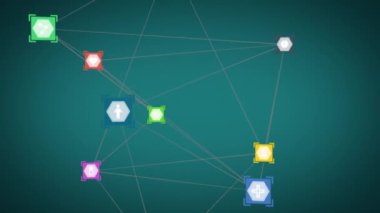 Çeşitli kızlar ikonu üzerinde tıbbi ikonların canlandırılması. Küresel iş ve dijital arayüz kavramı dijital olarak oluşturulmuş video.