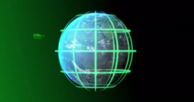 Yeşil arka planda dünya, bağlantılar ve veri işleme animasyonları. Dijital olarak oluşturulmuş küresel ağ, bağlantılar, iletişim ve teknoloji konsepti.