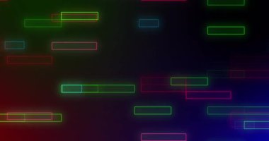Siyah arkaplanda hareket eden tekrarlanabilir neon dikdörtgenlerin animasyonu. Renkler, şekiller, hareket ve soyutlama konsepti dijital olarak oluşturulmuş video.