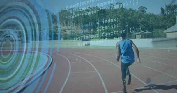 Animation Data Processing Digital Screen African American Male Runner Running — Stock videók