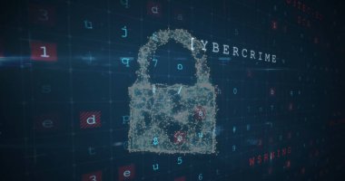 Tarama görüntüleri, numaralar ve çevrimiçi güvenlik kilidi. küresel internet güvenliği, veri işleme, bağlantılar ve dijital arayüz konsepti dijital olarak oluşturuldu.