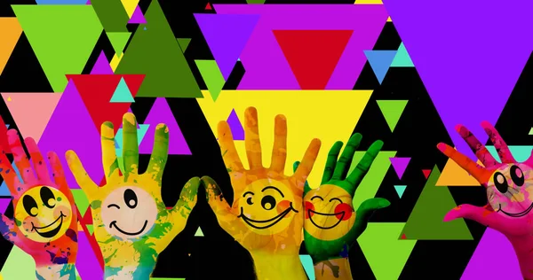 Image Hands Triangles Black Background Universal Childrens Day Celebration Concept — Photo