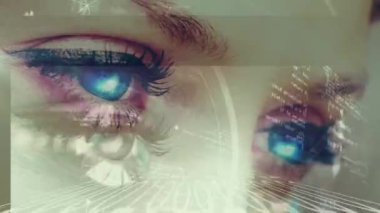 Animation of data processing over eyes. Global business and digital interface concept digitally generated video.