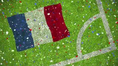 Fransa bayrağıyla stadyumun üzerine düşen konfeti animasyonu. Spor, rekabet ve dijital olarak üretilen video konsepti.