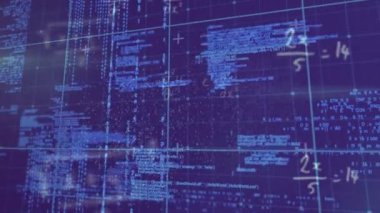 Donanma arka planında biyolojik verileri olan dijital ekranın animasyonu. İnsan biyolojisi, bilim, veri işleme ve teknoloji konsepti dijital olarak oluşturulmuş video.