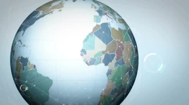 Beyaz arkaplan üzerinde 5G metin ve dünya animasyonu. Küresel iş ve dijital arayüz kavramı dijital olarak oluşturulmuş video.