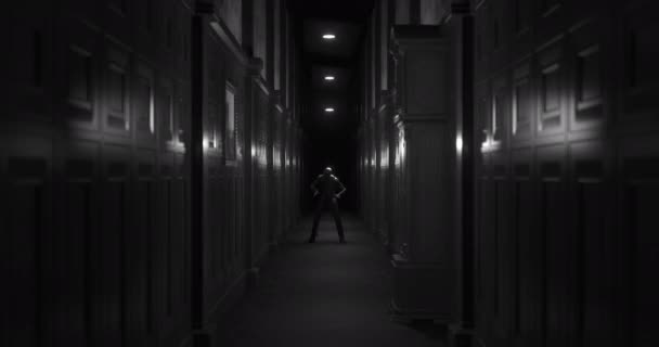 Анимация Человека Монстра Темном Туннеле Который Оглушен Ужас Ужас Видеоигры — стоковое видео