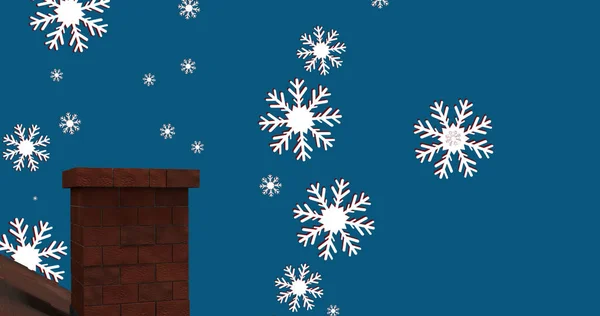 Chimney Snowflakes Icons Falling Copy Space Blue Gradient Background Christmas — Stock Photo, Image