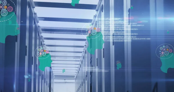 Image Human Heads Cogs Data Processing Computer Servers Global Technology — Stockfoto