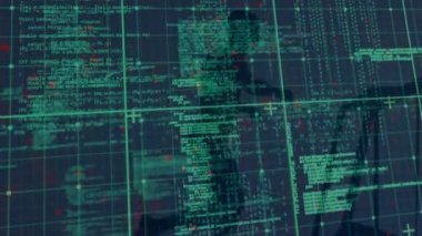 Donanma arka planında veri ve DNA bulunan dijital ekranın animasyonu. İnsan biyolojisi, bilim, veri işleme ve teknoloji konsepti dijital olarak oluşturulmuş video.