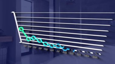 Boş banyonun üzerindeki grafikle veri işleme animasyonu. Küresel teknoloji ve dijital arayüz konsepti dijital olarak oluşturulmuş video.