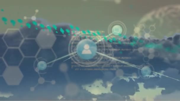 动画的数据处理和网络连接的天空与云 全球技术和数字接口概念数字生成视频 — 图库视频影像