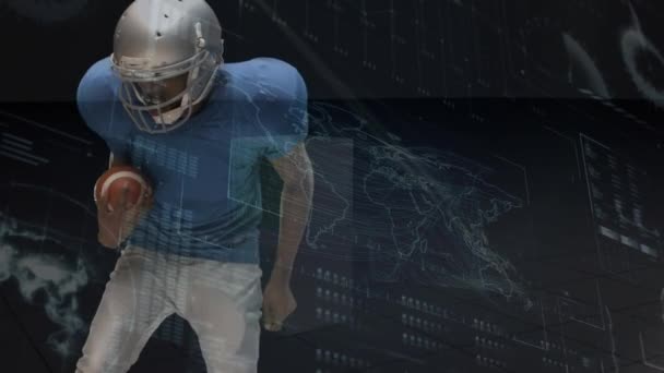 Animation Digital Data Processing Caucasian Male American Football Players Sport — Stok video