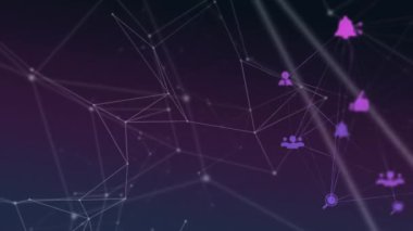 Siyah arkaplan üzerindeki bağlantı ağının animasyonu. Sosyal medya ve iletişim arayüzü kavramı dijital olarak oluşturulmuş video.