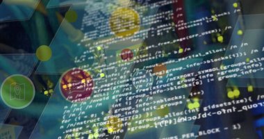 Sunucu odasında bilimsel veri işleme resmi. küresel bilim, teknoloji ve dijital arayüz kavramı dijital olarak oluşturulmuş görüntü.