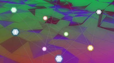 Siyah arkaplan üzerindeki şekillerin animasyonu. küresel iş ve dijital arayüz kavramı dijital olarak oluşturulmuş video.