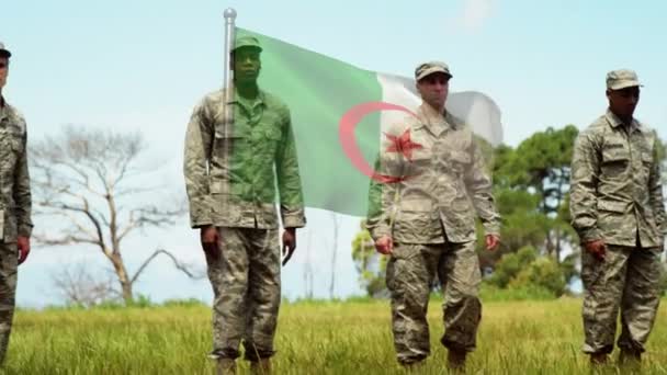 Animation Flag Algeria Diverse Male Soldiers Patriotism Celebration Concept Digitally — Video Stock
