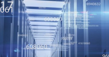 Sunucu odasındaki veri işleme ve numaraların resmi. küresel bilim, teknoloji ve dijital arayüz kavramı dijital olarak oluşturulmuş görüntü.