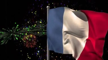 Animation of flag of france over fireworks on black background. Sport, competition and celebration concept digitally generated video.