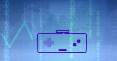 Veri işleme üzerine gamepad simgesinin canlandırılması. küresel sosyal medya, hesaplama ve dijital arayüz konsepti dijital olarak oluşturulmuş video.
